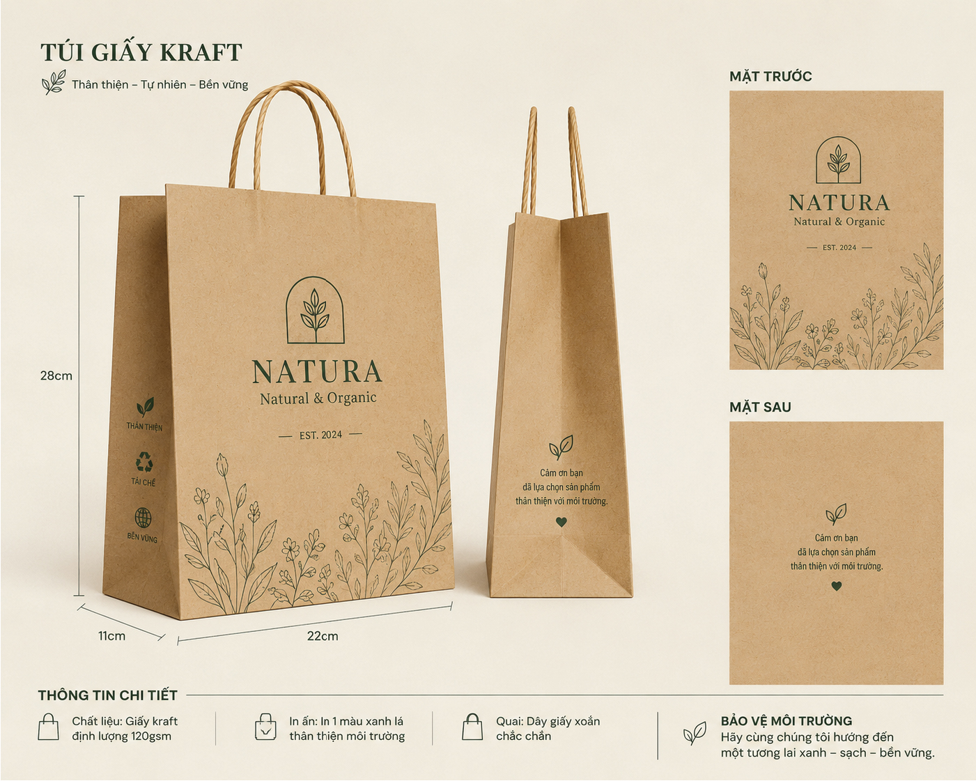 in túi giấy kraft theo yêu cầu