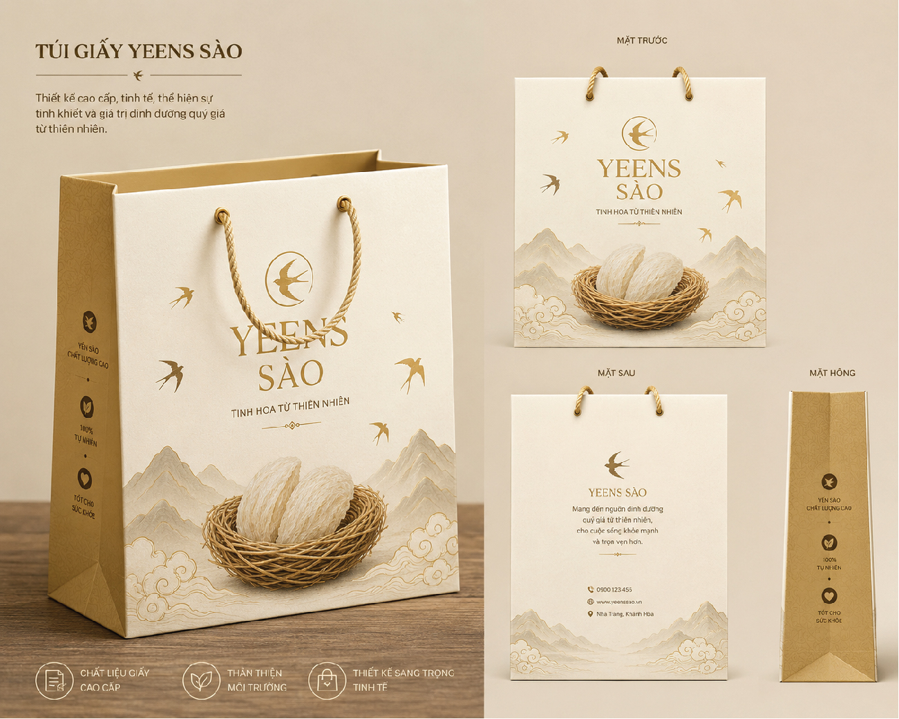 Kích thước túi giấy đựng yến sào phổ biến