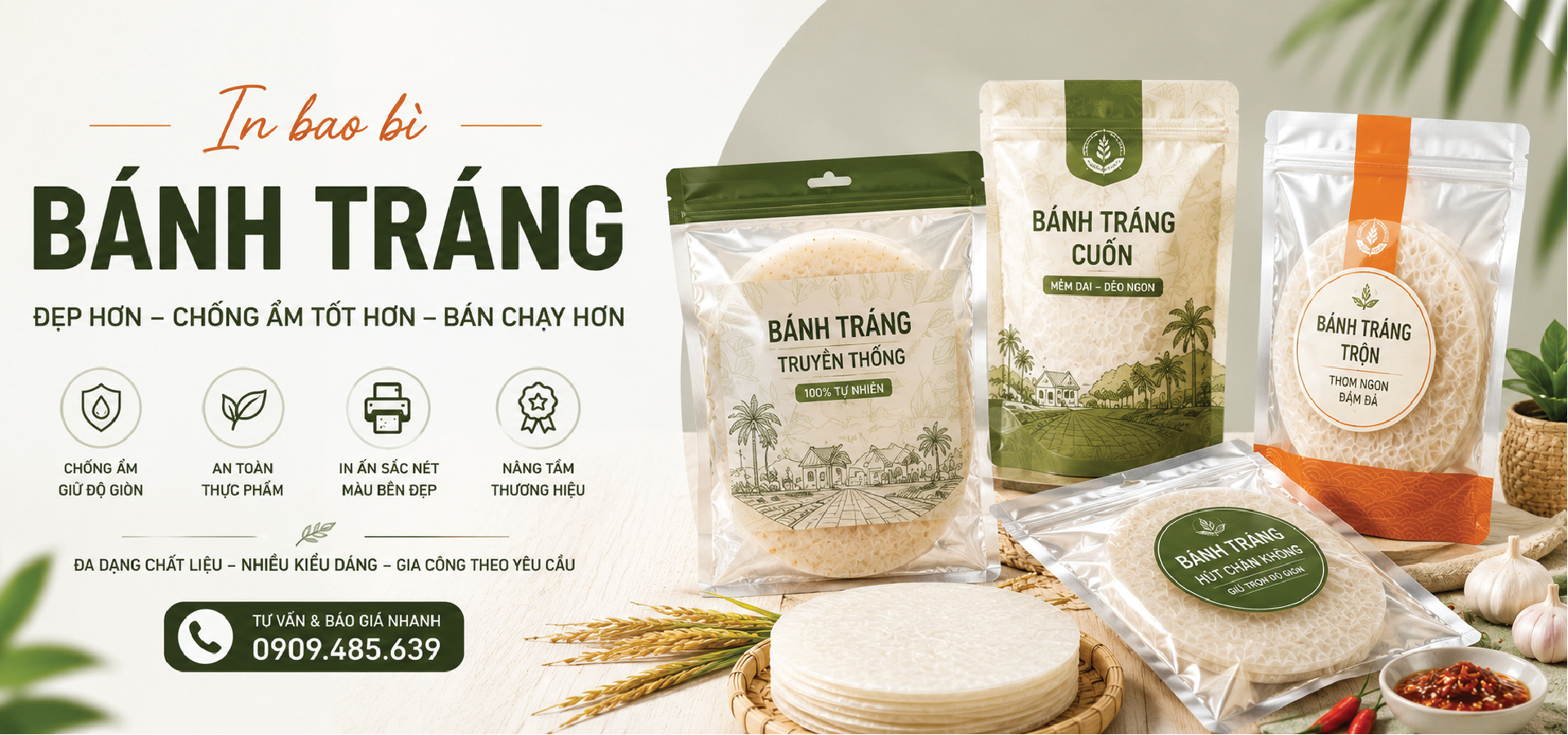 Bao bì bánh tráng cao cấp Bao bì bánh tráng cao cấp