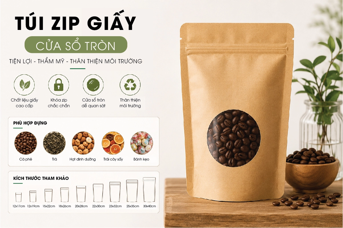 Túi zip giấy cửa sổ tròn Túi zip giấy cửa sổ tròn
