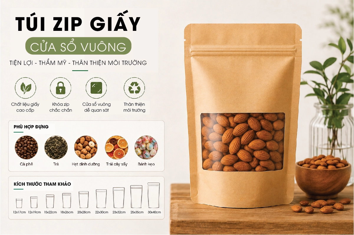 Túi zip giấy cửa sổ vuông Túi zip giấy cửa sổ vuông