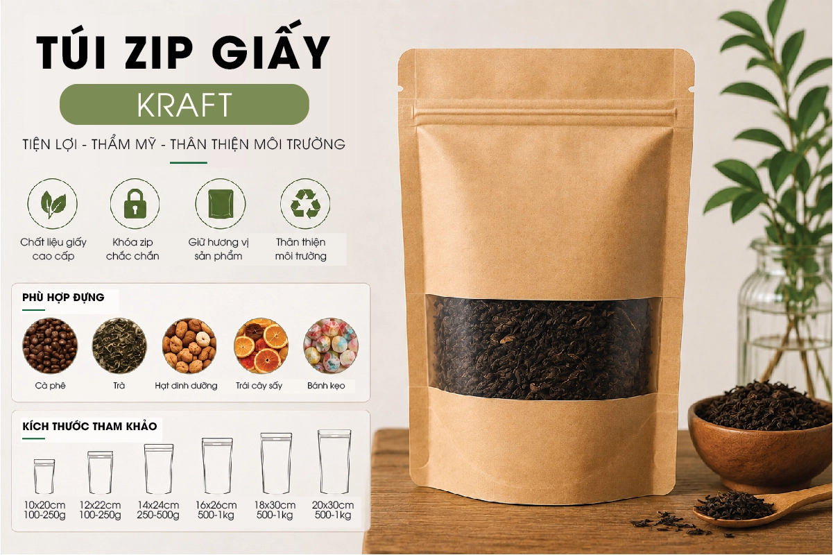 Túi zip giấy kraft Túi zip giấy kraft