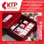 Hộp bìa cứng dạng nắp gập màu đỏ để đựng rượu