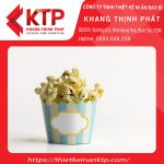 Hộp giấy đựng bắp rang dạng tròn màu xanh